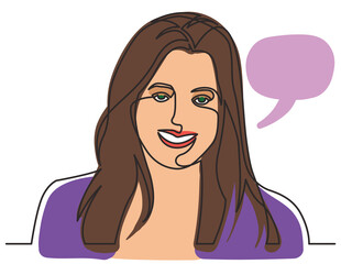 continuous line drawing smiling happy woman 2 colored - PNG image with transparent background