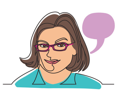 continuous line drawing smiling woman in glasses 2 colored - PNG image with transparent background
