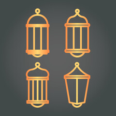 Set of gold outline islamic ramadan lantern illustration