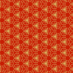 Gold floral on red background, pattern design.