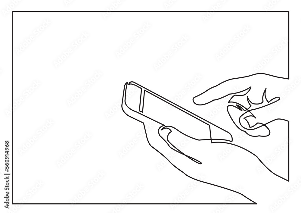 Poster continuous line drawing hands using smartphone - png image with transparent background