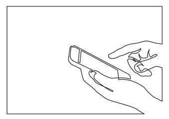 continuous line drawing hands using smartphone - PNG image with transparent background