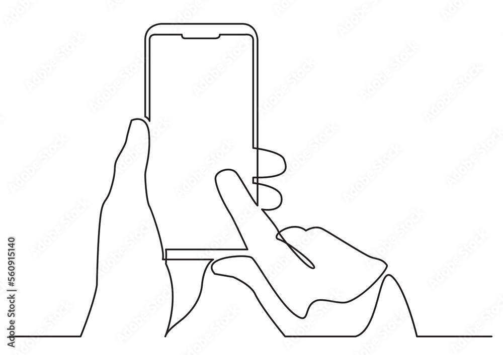 Canvas Prints continuous line isolated vector object hands using modern mobile phone - png image with transparent 