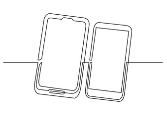 continuous line isolated vector object two cell phones - PNG image with transparent background