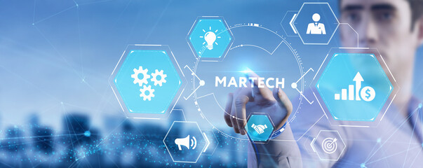 Martech marketing technology concept on virtual screen interface. Business, Technology, Internet and network concept.