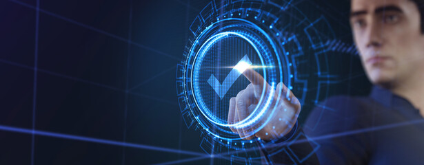 Standard quality control. Certification. Business, technology, internet and networking concept.