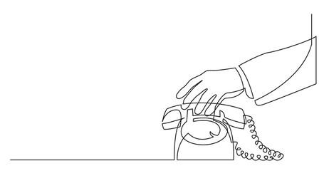one line drawing of man hand reaching phone to answer phone call with copy space - PNG image with transparent background