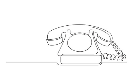 one line drawing of retro telephone with copy space - PNG image with transparent background