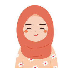 hand drawing cartoon girl wearing hijab with smile face