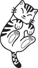 Hand Drawn Sleeping striped cat showing belly illustration in doodle style