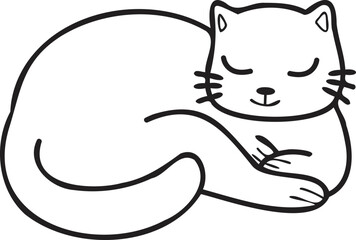 Hand Drawn sleeping cat illustration in doodle style