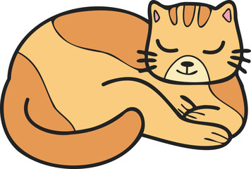 Hand Drawn sleeping striped cat illustration in doodle style