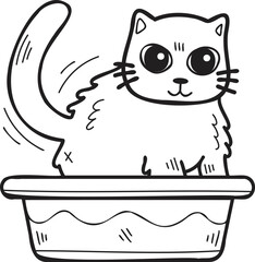 Hand Drawn cat with tray illustration in doodle style