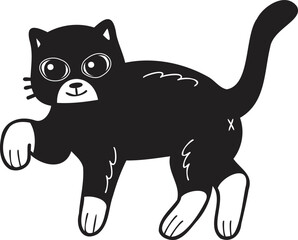 Hand Drawn walking cat illustration in doodle style