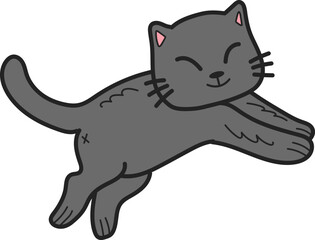 Hand Drawn jumping cat illustration in doodle style