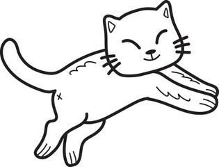 Hand Drawn jumping cat illustration in doodle style
