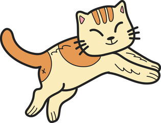 Hand Drawn jumping striped cat illustration in doodle style