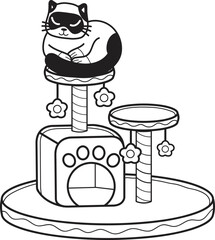 Hand Drawn cat with cat climbing pole illustration in doodle style