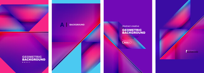 Set of abstract backgrounds - overlapping triangles with fluid gradients design. Collection of covers, templates, flyers, placards, brochures, banners