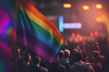Colorful LGBT flag. LGBT community, happiness, freedom and love concept for same sex couples. - obrazy, fototapety, plakaty