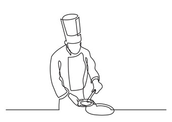 continuous line drawing chef making meal - PNG image with transparent background