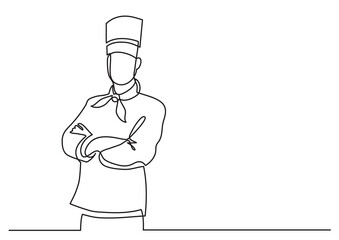 continuous line drawing confident chef standing - PNG image with transparent background