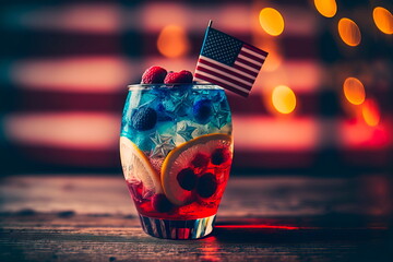 American flag cocktail on the table 4th of July celebration background Generative AI