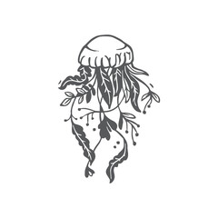 vector jellyfish with bottom of flowers and plants