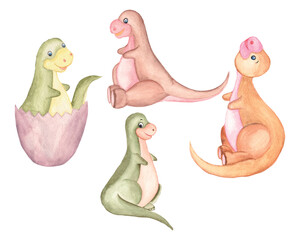 Watercolor Cute Dino Clipart Set, Cute Baby dinosaur Watercolor Clipart