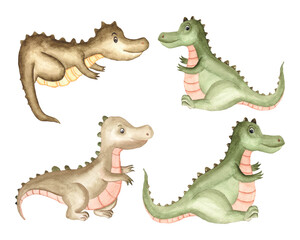 Obraz premium Watercolor Dinosaur Clipart Set, Watercolor Dino Illustration