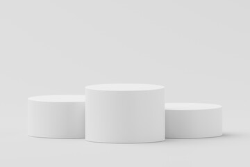 Blank winner podium platform stage isolated on white background with first place victory pedestal award ceremony or modern product presentation display and minimal show cylinder stand studio backdrop.