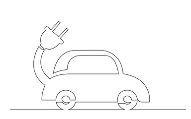 continuous line drawing electric car symbol - PNG image with transparent background