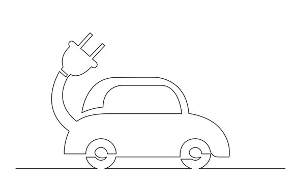 continuous line drawing electric car symbol - PNG image with transparent background