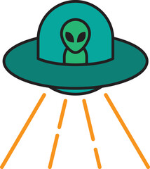 UFO flying saucer with alien vector illustration.