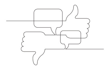 continuous line drawing social media opinions like dislike symbols - PNG image with transparent background