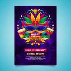 Brazilian Carnival Poster with colorful arrangement decorative elements