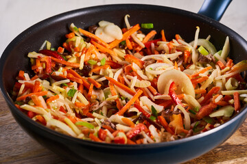 Frozen veggies in the wok for stir fry