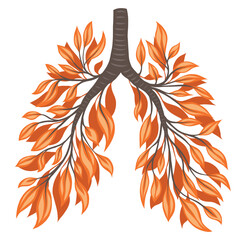 Vector numan sickness lungs from leaves and branches. Autumn wilting. Save the earth and the environment. Concept art