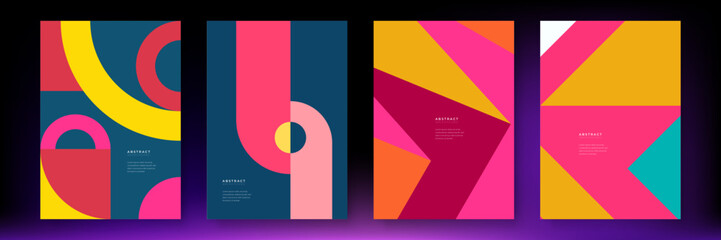 Premium company identity vector design concept set. Original geometric pattern journal cover illustration collection. Retro geometric covers design. Swiss modernism. Vector illustration