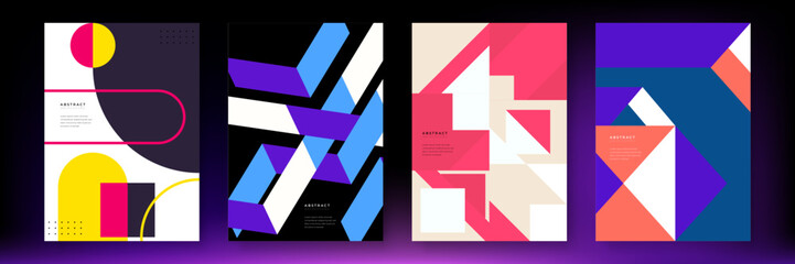 Premium company identity vector design concept set. Original geometric pattern journal cover illustration collection. Retro geometric covers design. Swiss modernism. Vector illustration