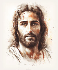 Jesus Christ Illustration: Beautiful Portrait of Jesus Christ - obrazy, fototapety, plakaty