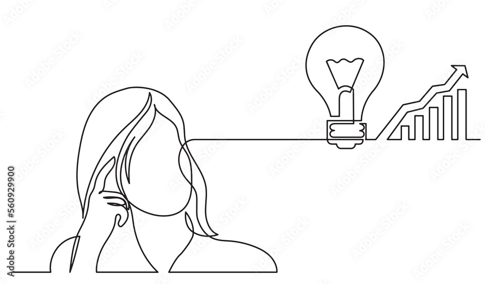 Poster one line drawing of person thinking solving problems finding solutions concept imagination - png ima