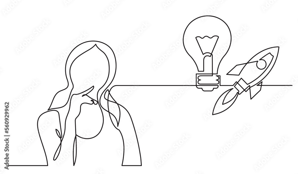 Poster one line drawing of person thinking solving problems finding solutions drawing - png image with tran