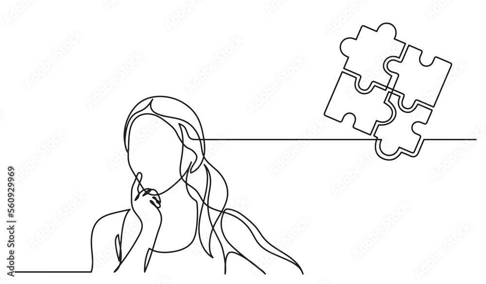 Poster one line drawing of person thinking solving problems finding solutions drawing diagram - png image w