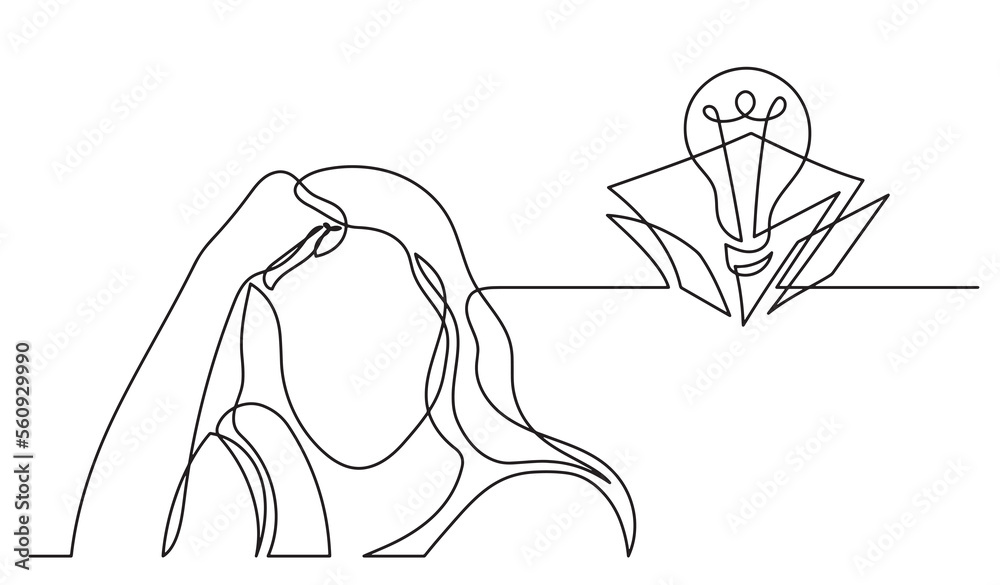 Poster one line drawing of person thinking solving problems finding solutions drawing picture - png image w