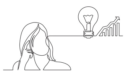 one line drawing of person thinking solving problems finding solutions  concept  imagination  - PNG image with transparent background - obrazy, fototapety, plakaty