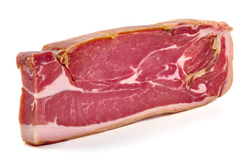 Italian prosciutto crudo or jamon. Raw ham. Isolated on white background