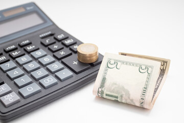 Calculator dollar and Coin. Business and financial