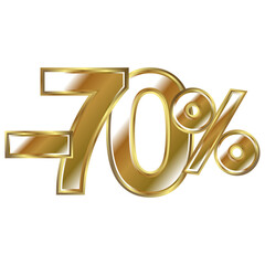 Discount minus 70 percent, golden shiny numbers banner element. Special offer price reduction message promotion store design