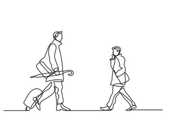 Obraz na płótnie Canvas one line drawing commuters passing by - PNG image with transparent background